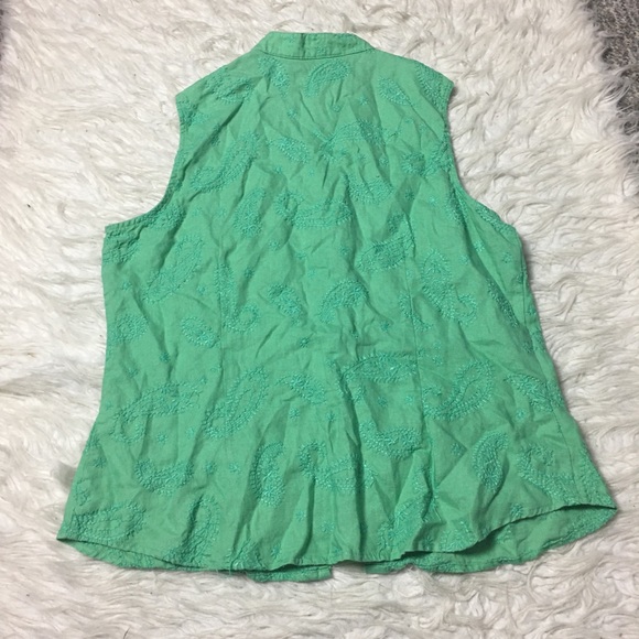 Peter Martin 100% Linen Tank Top Sleeveless Paisley Print Green Size Large - Picture 5 of 12